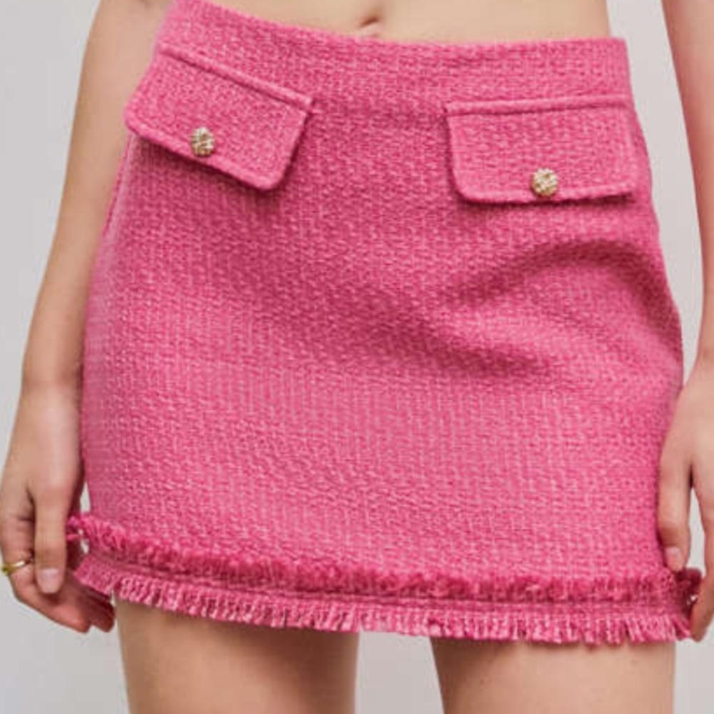 Cider NWT Pink TWEED High Waist TASSEL BUTTON MINI SKIRT Size XL